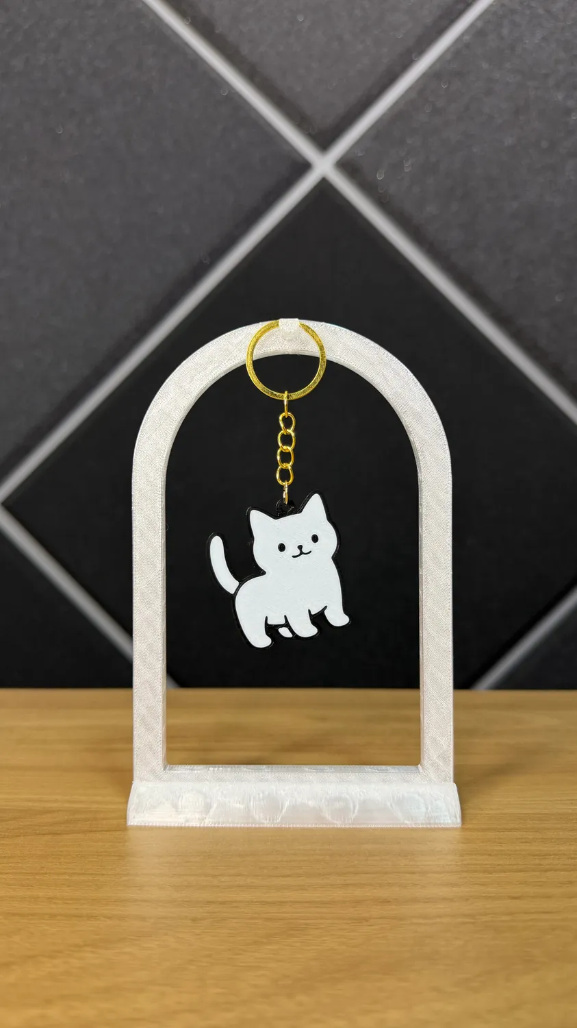 Chaveiro de gato branco impresso em 3D